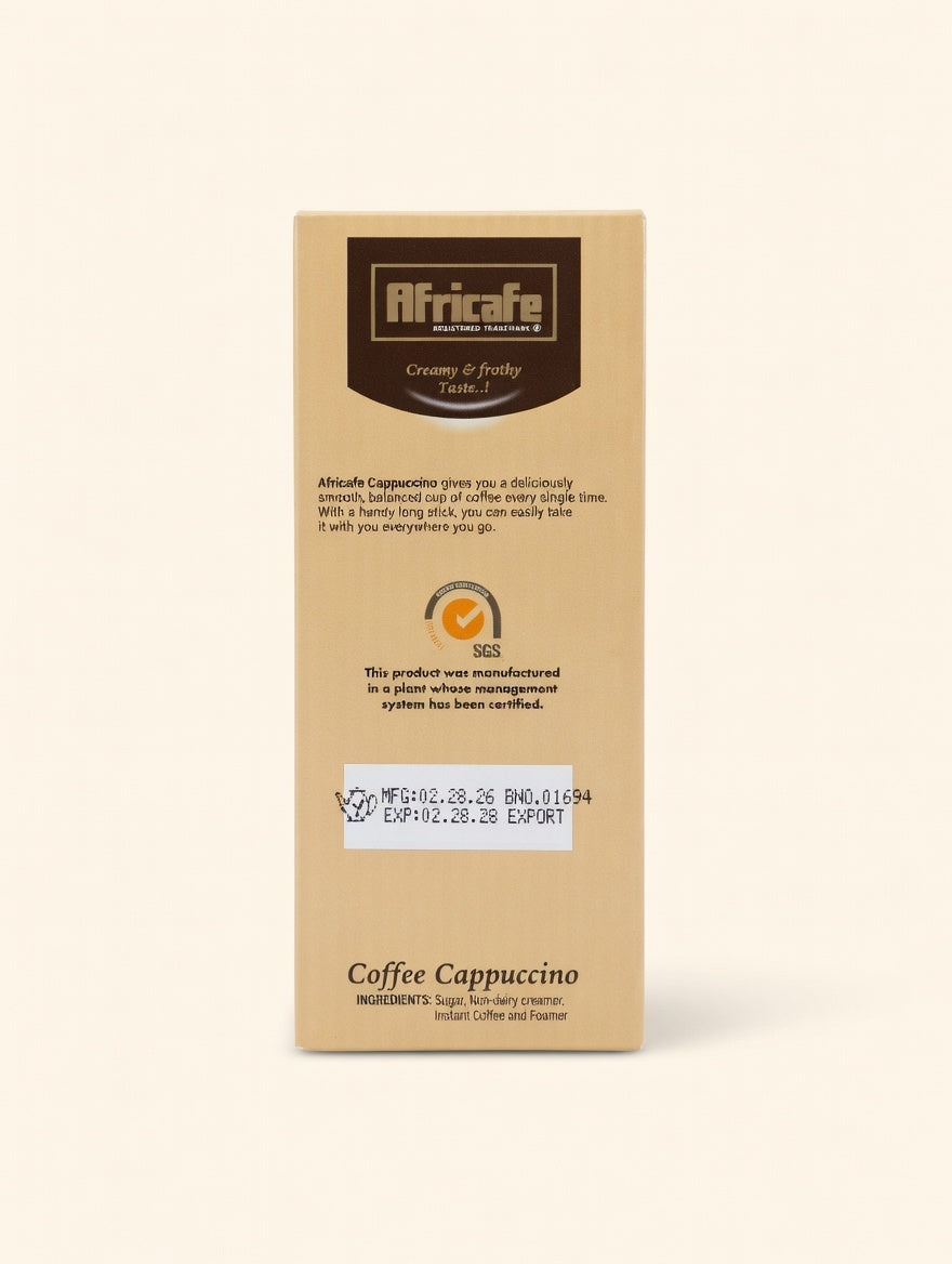 Africafe Premium Instant Cappuccino Mix | Frothy & Creamy Tanzanian Coffee Pre-Mix | All-in-One Espresso, Creamer & Sugar Sachets | Halal Certified | 2-Pack Value Box (24 Sachets, 600g Total)