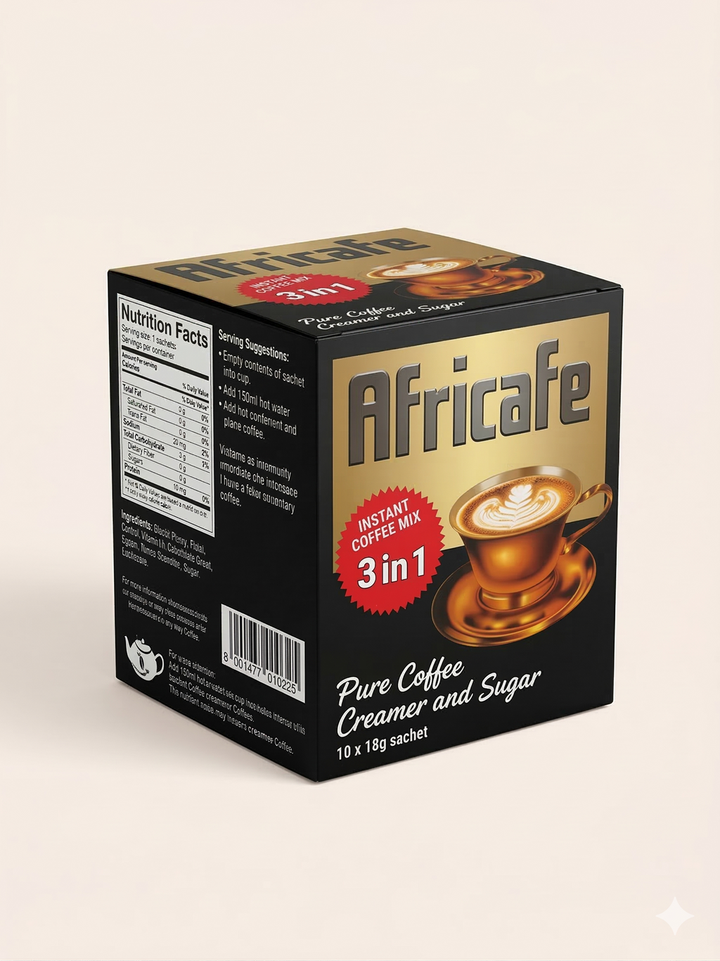 Africafe Premium 3-in-1 Instant Coffee Mix | Sweet & Creamy Tanzanian Brew (10 Sachets)