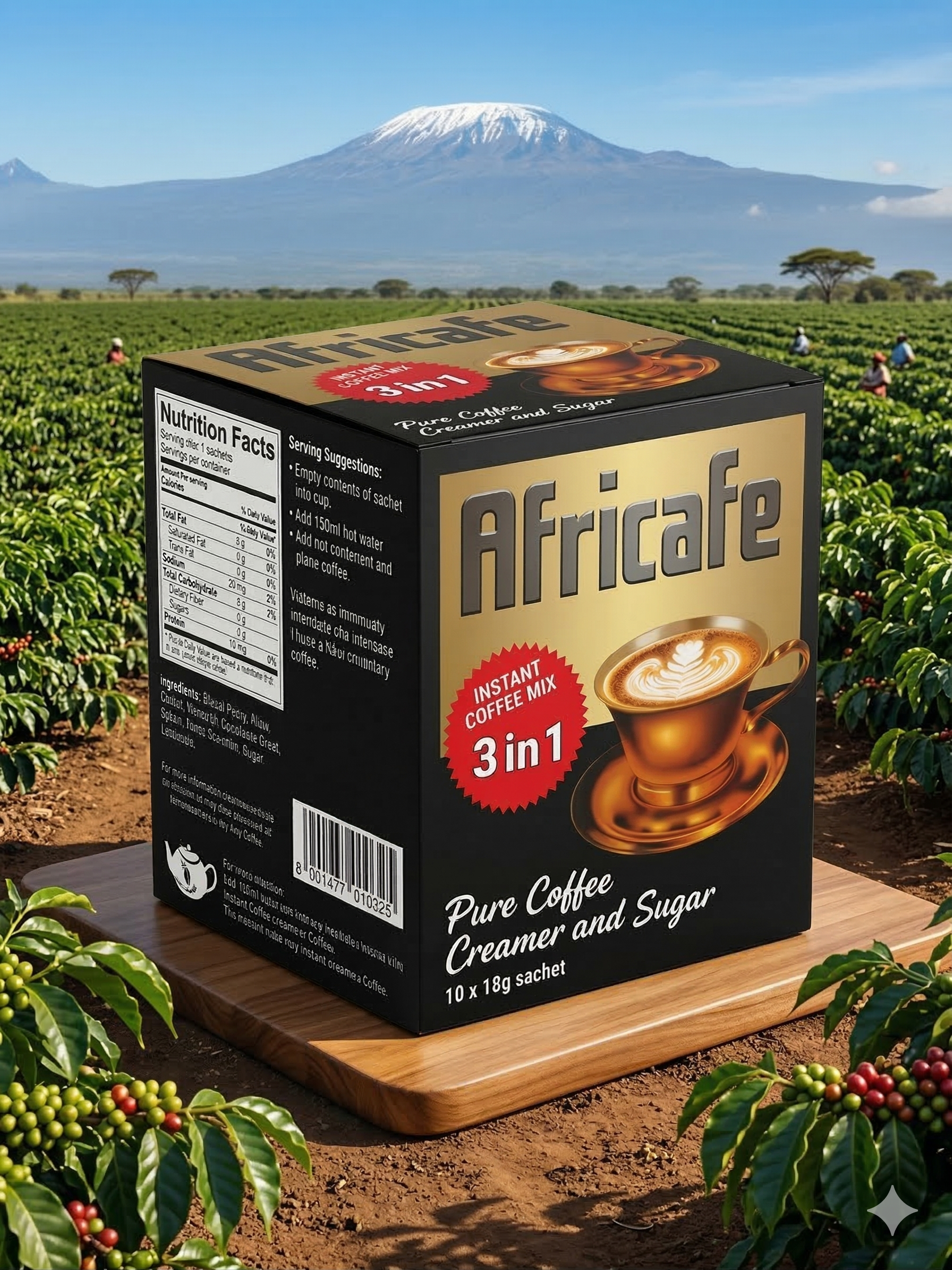 Africafe Premium 3-in-1 Instant Coffee Mix | Sweet & Creamy Tanzanian Brew (10 Sachets)