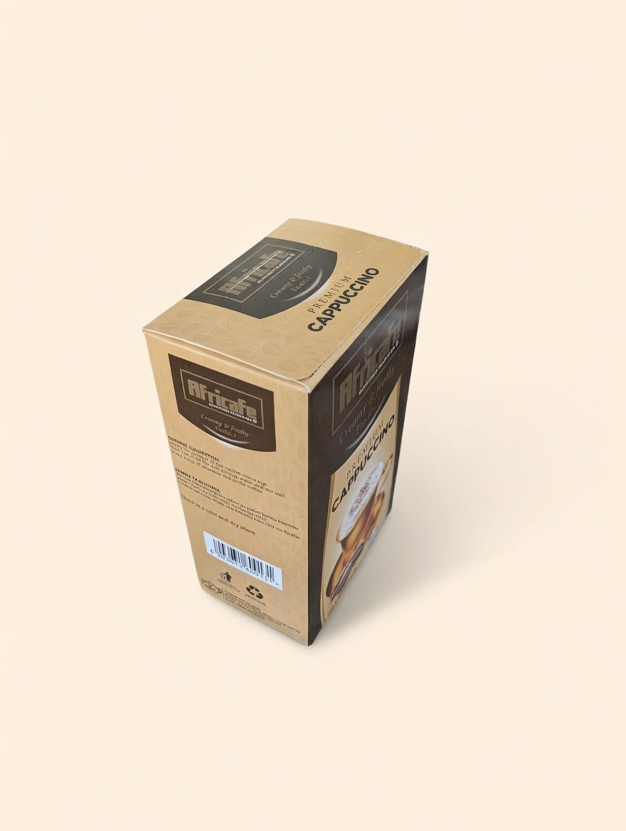 Africafe Premium Instant Cappuccino Mix | Frothy & Creamy Tanzanian Coffee Pre-Mix | All-in-One Espresso, Creamer & Sugar Sachets | Halal Certified | 2-Pack Value Box (24 Sachets, 600g Total)