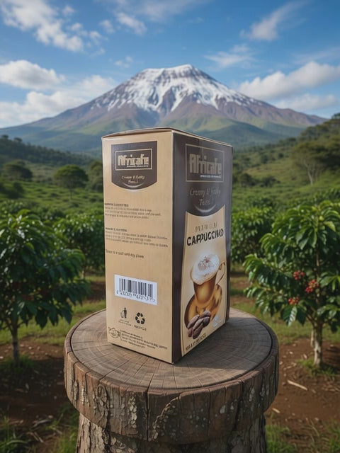 Africafe Premium Instant Cappuccino Mix | Frothy & Creamy Tanzanian Coffee Pre-Mix | All-in-One Espresso, Creamer & Sugar Sachets | Halal Certified | 2-Pack Value Box (24 Sachets, 600g Total)